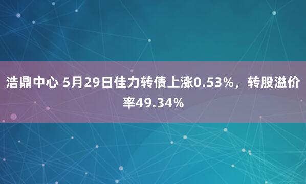 浩鼎中心 5月29日佳力转债上涨0.53%，转股溢价率49.34%